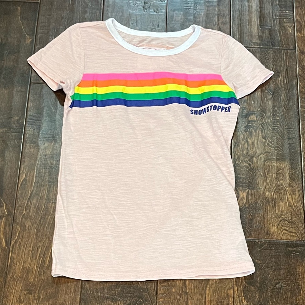 Kids Rainbow Stripe Ringer T-Shirt - Pink